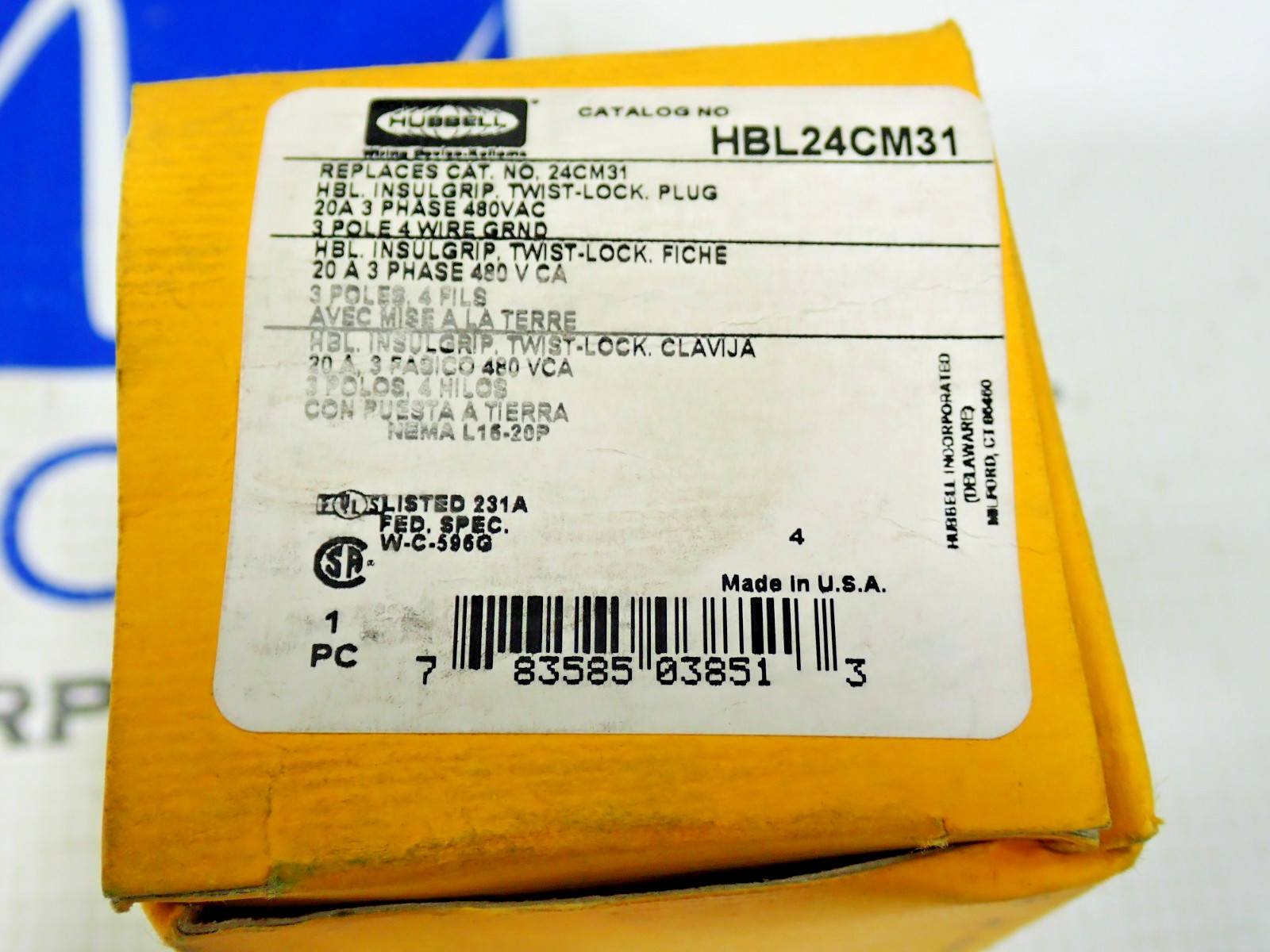 Hubbell HBL24CM31 Insulgrip Twist Lock Plug 20A 3PH 480V 3Pole New