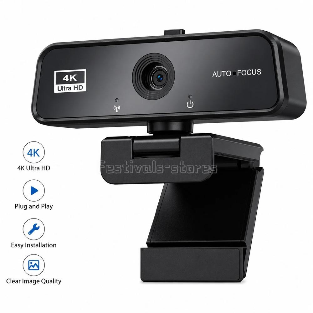 4K USB Webcam Built-in Microphone Autofocus Web Camera for PC Desktop Laptop