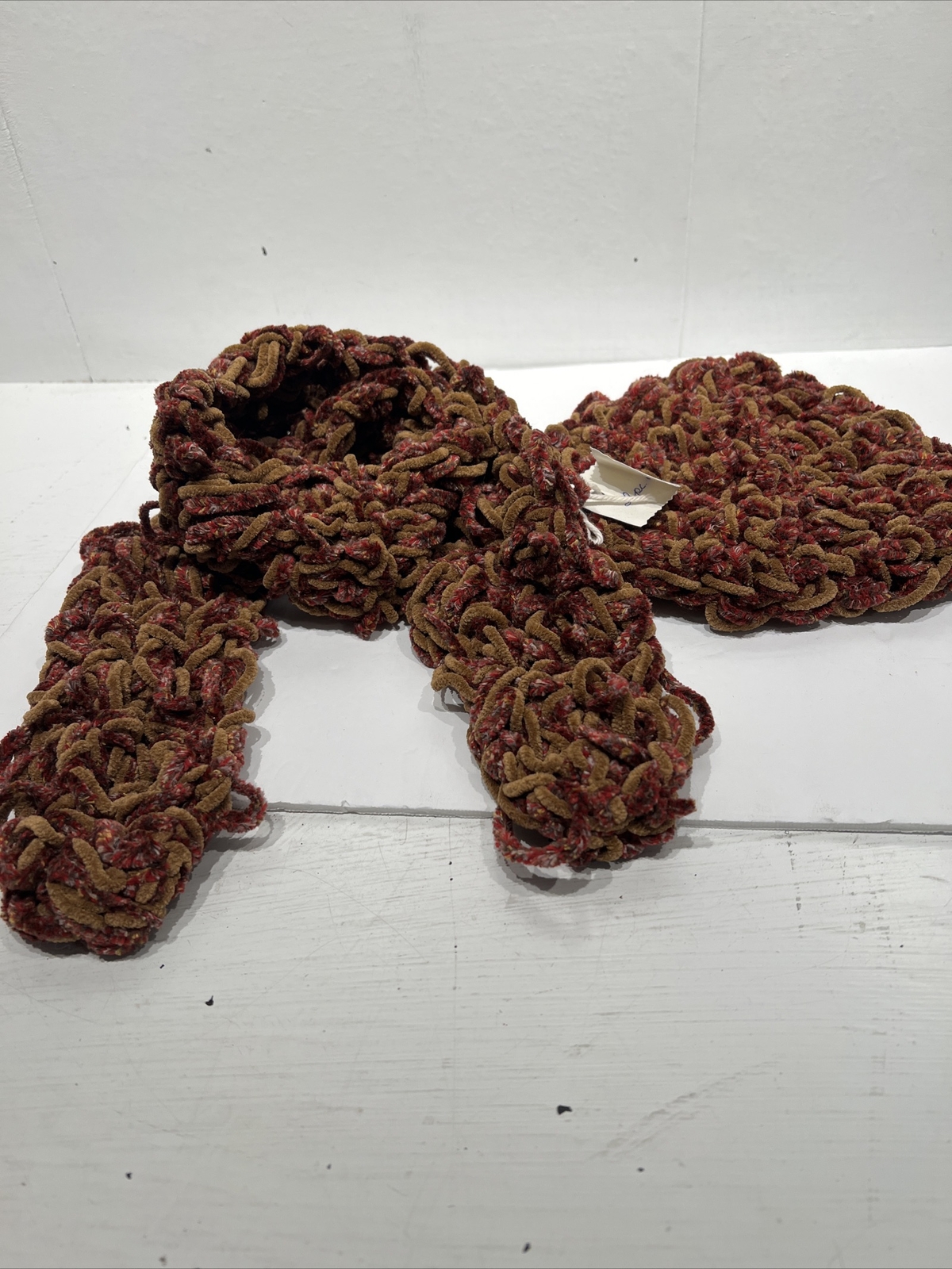 Vintage Winter Kids Teen Hat & Scarf Set Super Soft Fuzzy Yarn Handmade Crochet