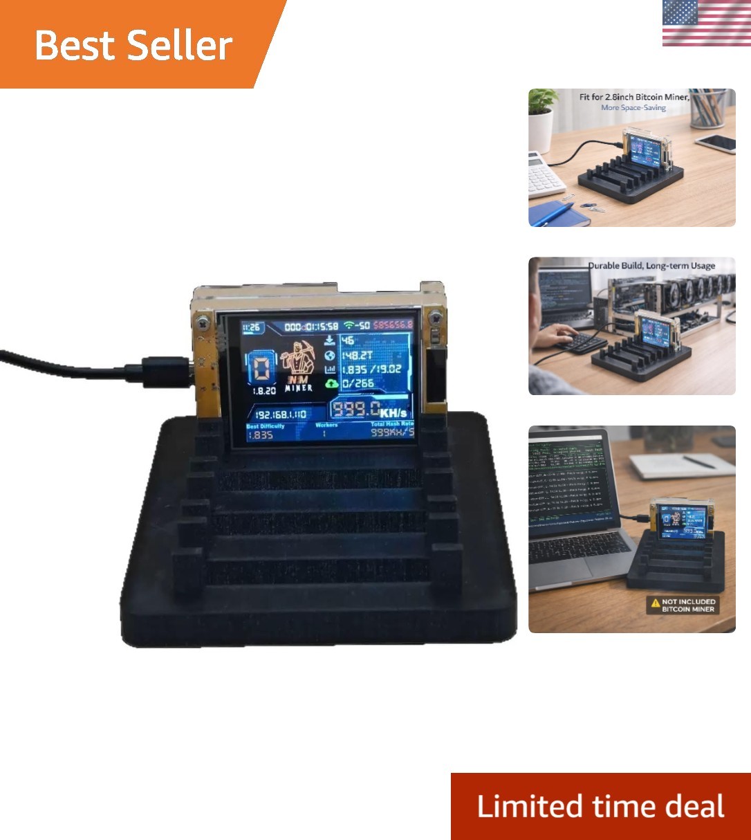 4-Slot Bitcoin Miner Stand for NerdMiner - Durable & Space-Saving Design