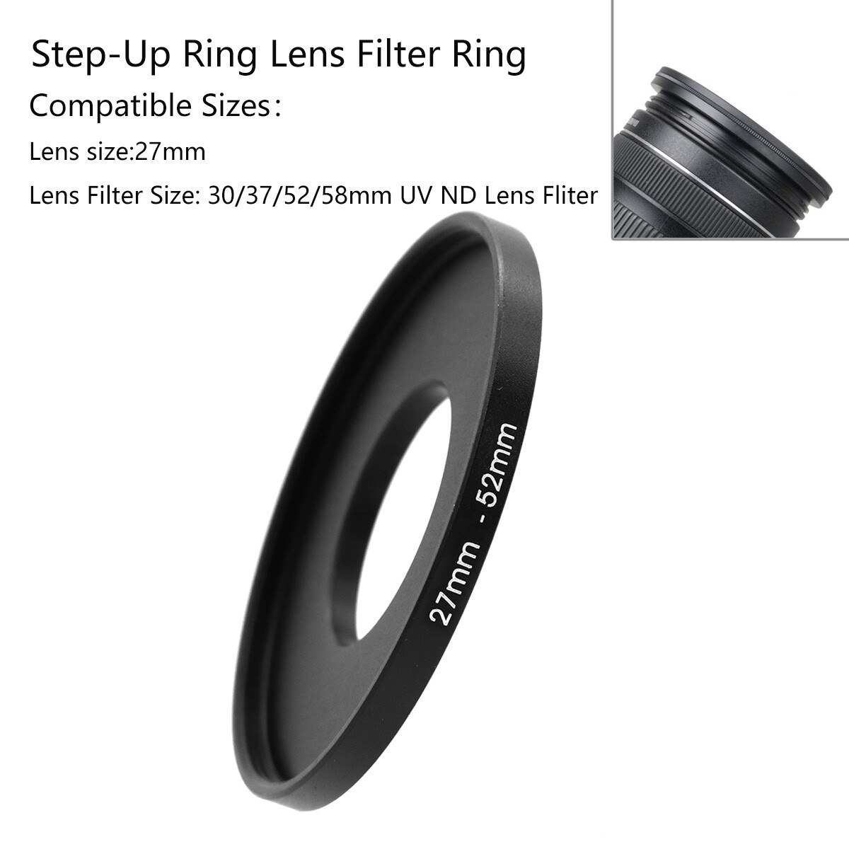 27-30/37/52/58mm Step-Up Ring Lens Filter Ring UV/ND/CPL GND Lens Filter Ring