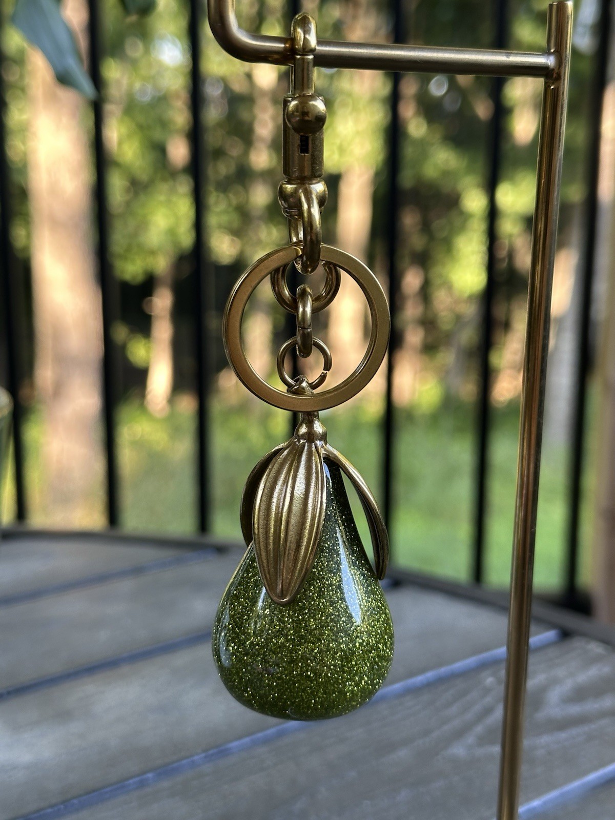 Green Glitter Gold Pear Gold Keychain Bag Charm | Velvet Gift Dustbag Included