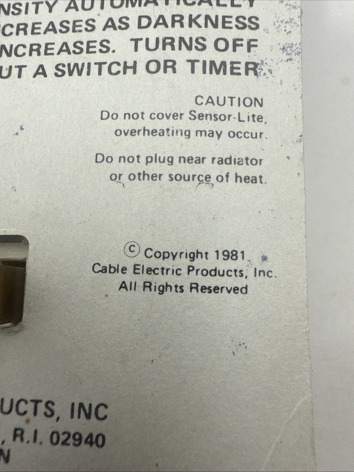 Vintage 1980’s Snapit Sensor-Lite Night Light