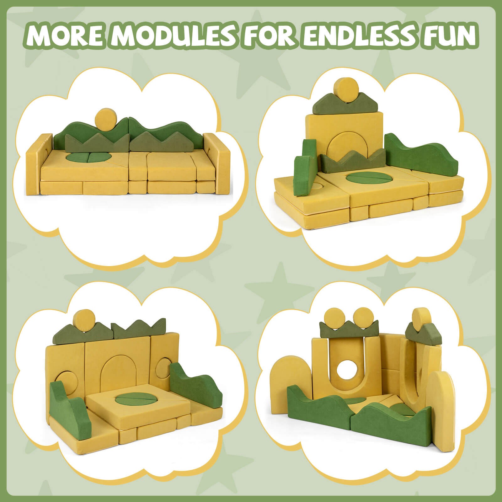 19PCS Modular Kids Play Couch: Sunrise Theme Toddler Foam Fort for Playroom.