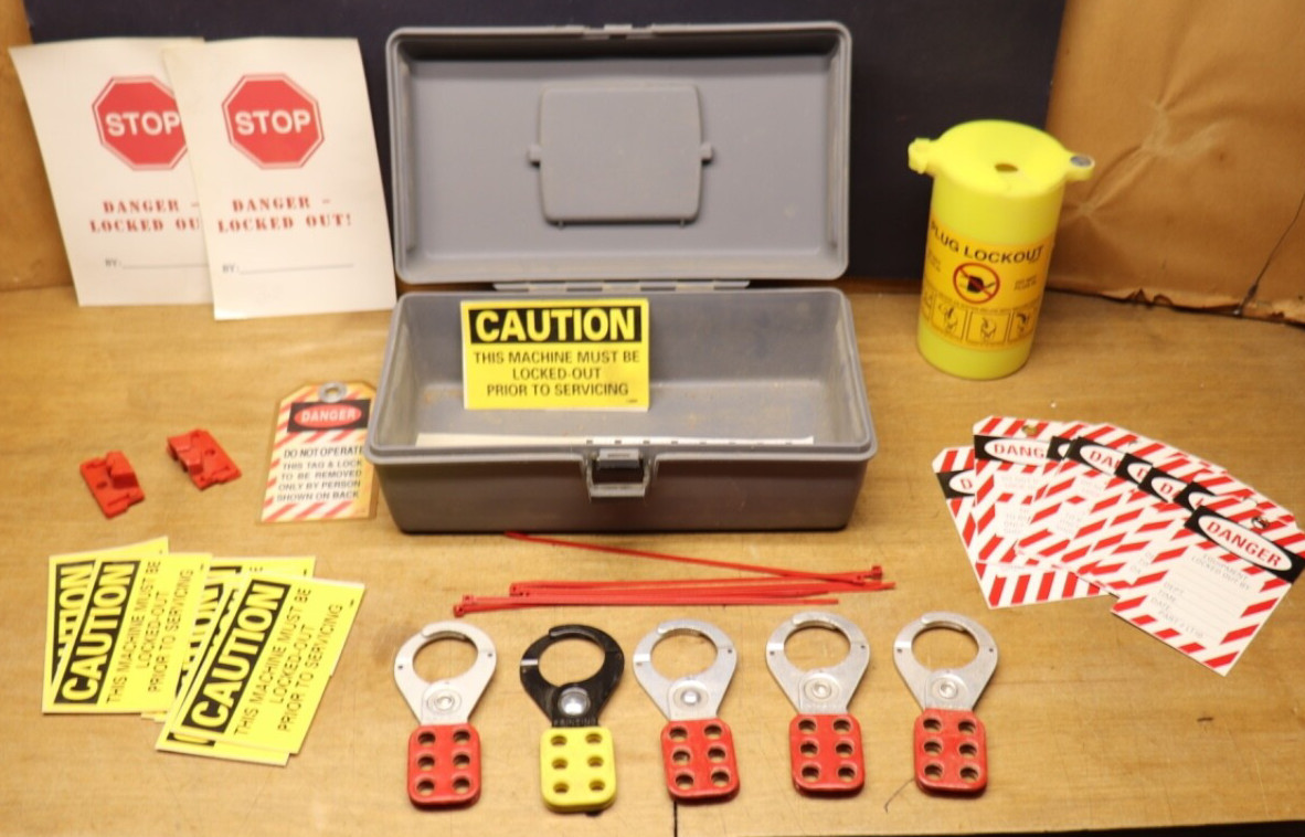 Lot Of Master Lock Safety Lock Out Tag Out Kit For Electricians