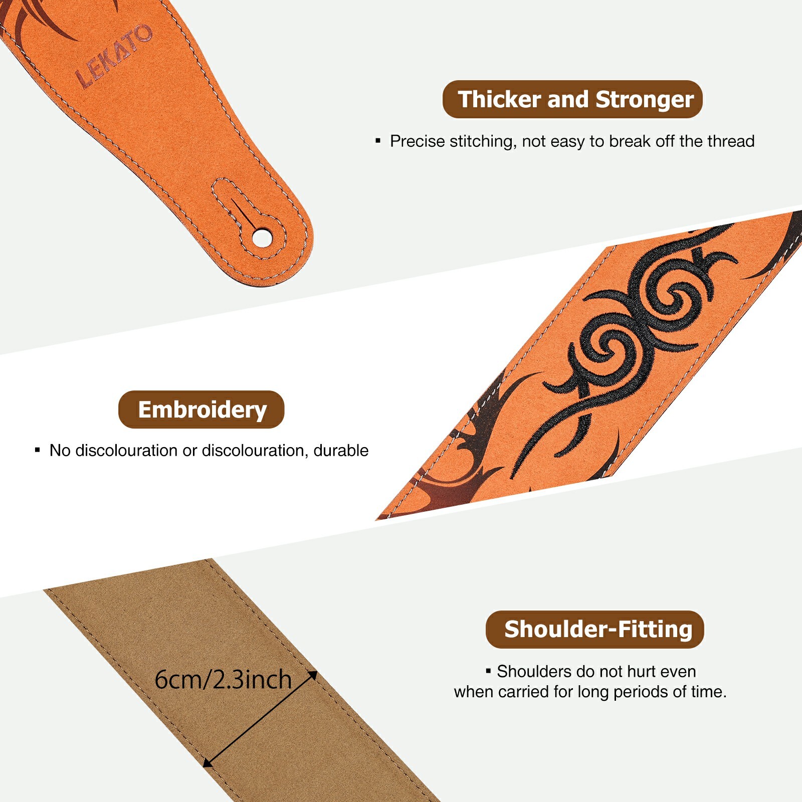 LEKATO LGS-10 Suede Guitar Strap 2.5″ Wide Soft Suede Bass Guitar Straps Holder