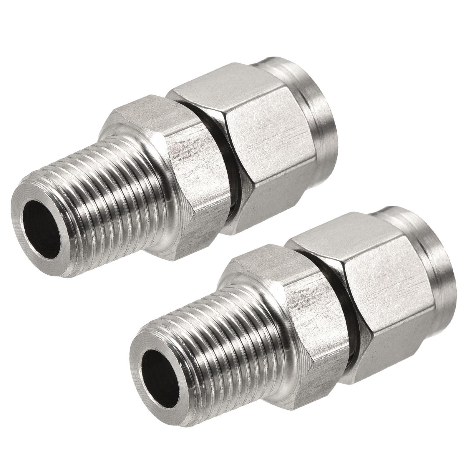 2Pcs Compression Tube Fitting Stainless Steel 1/8PT Male Thread x 6mm OD Tube