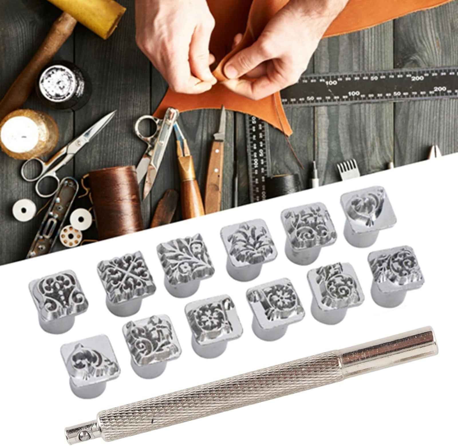 Leather Stamp Tool Set, 12Pcs Leather Stamping Punch, Embossing Pattern for
