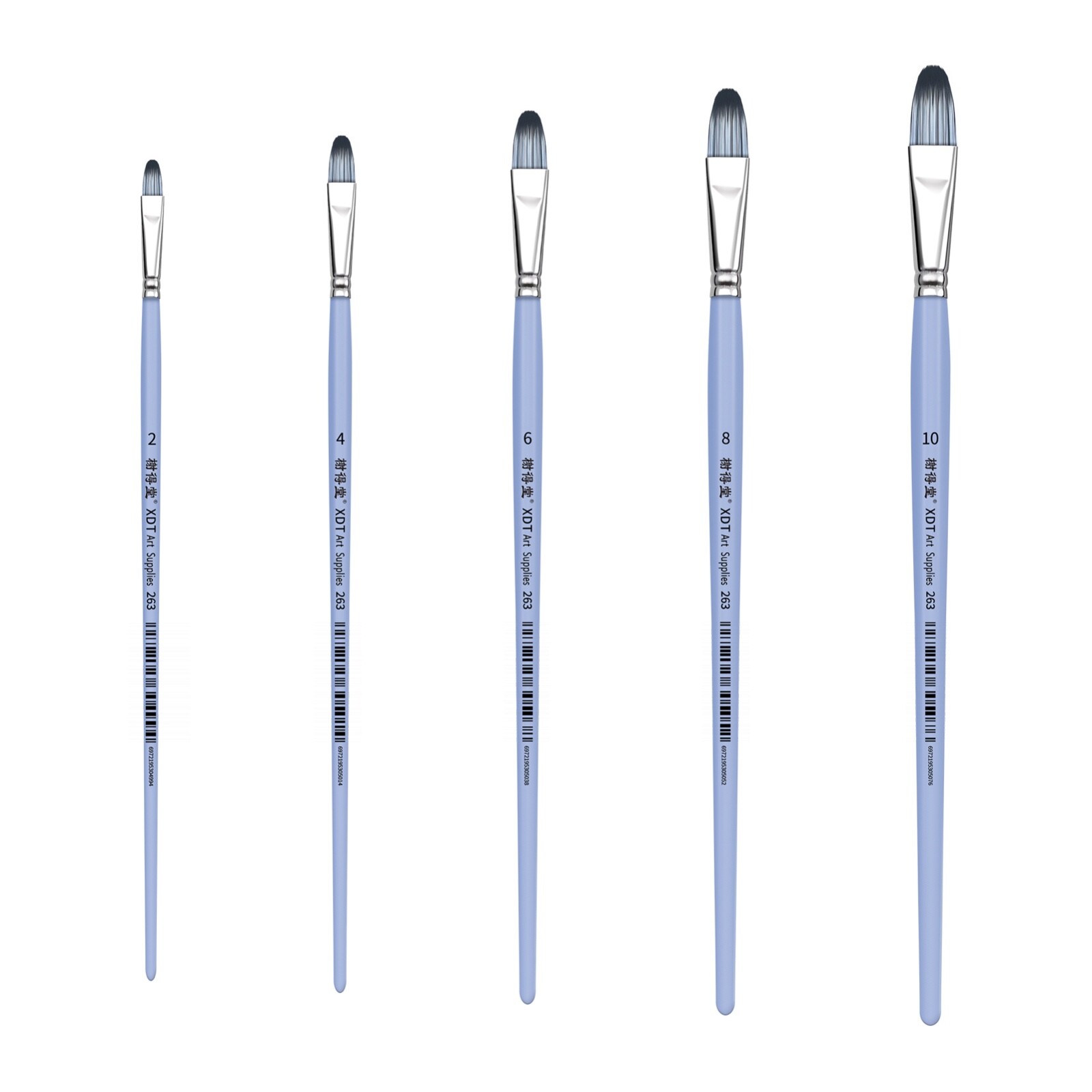 XDT#263 Filbert Art Brush 5Pc #2#4#6#8#10 Stiff Nylon Acrylic Oil Watercolor