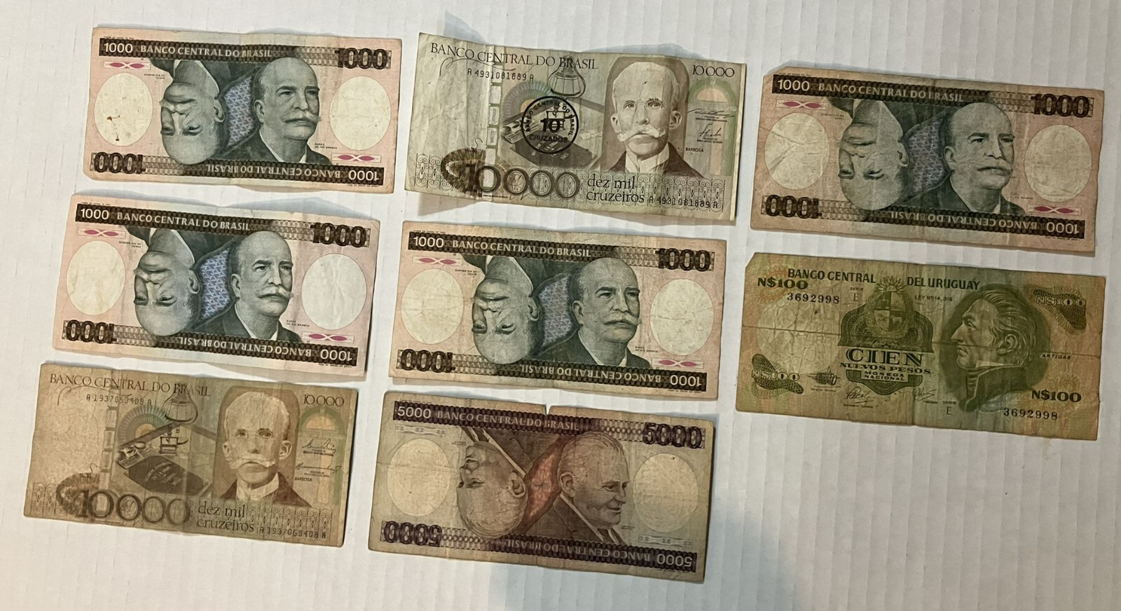 Group of 8 banknotes Brazil and Uruguay [SAD.9]