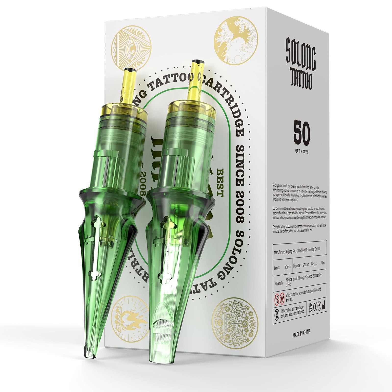 50Pcs Tattoo Needles Assorted, Solong Pro 50PCS-3RL+5RL+7RL+9RM+15RM