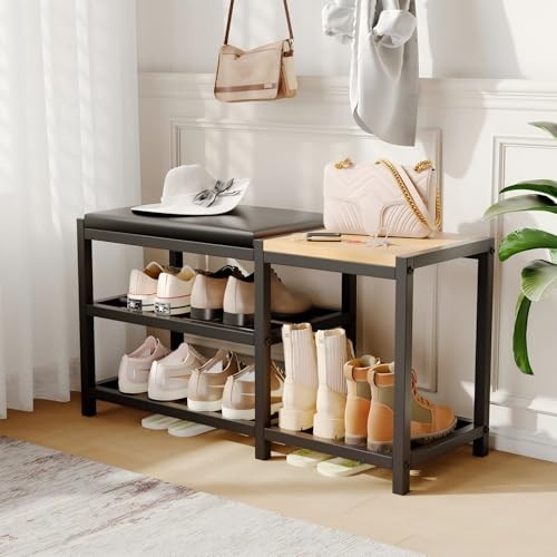 Shoe Bench,Shoe Organizer，Holds Up to 570 lb，12 x 30.7 x 17.3Inches，3-Tier