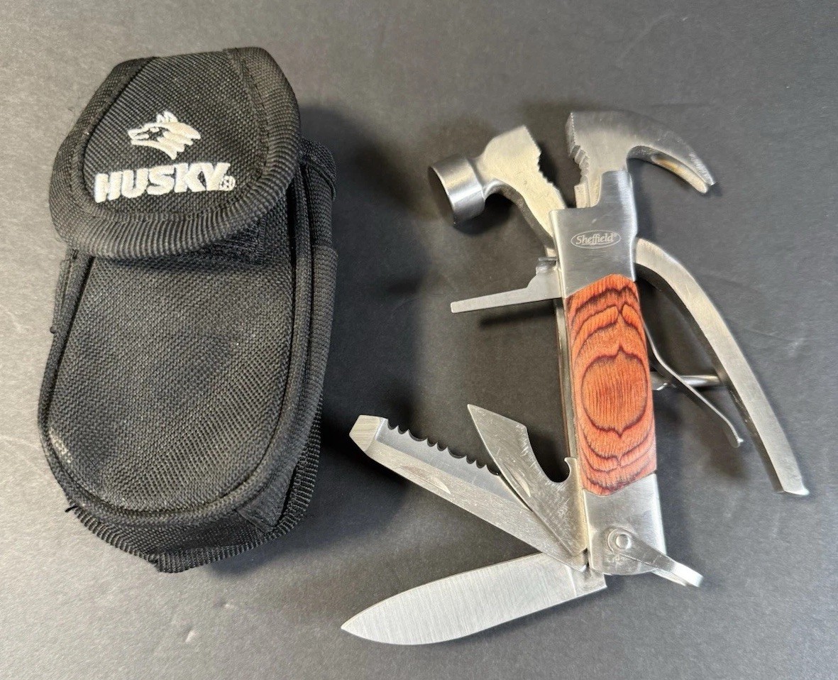 Scheffield Multi-tool 11 in 1, Hammer, Stainless Steel Blades Diamondwood & Case