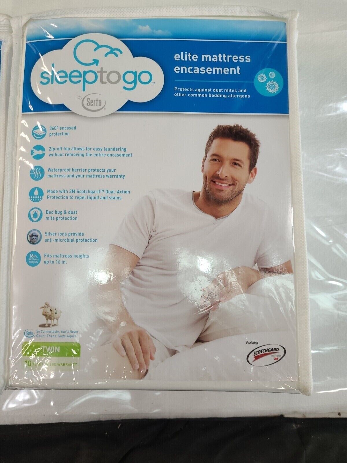 SERTA TWIN SLEEP TO GO ELITE 16" MATTRESS ENCASEMENT WITH SCOTCHGARD