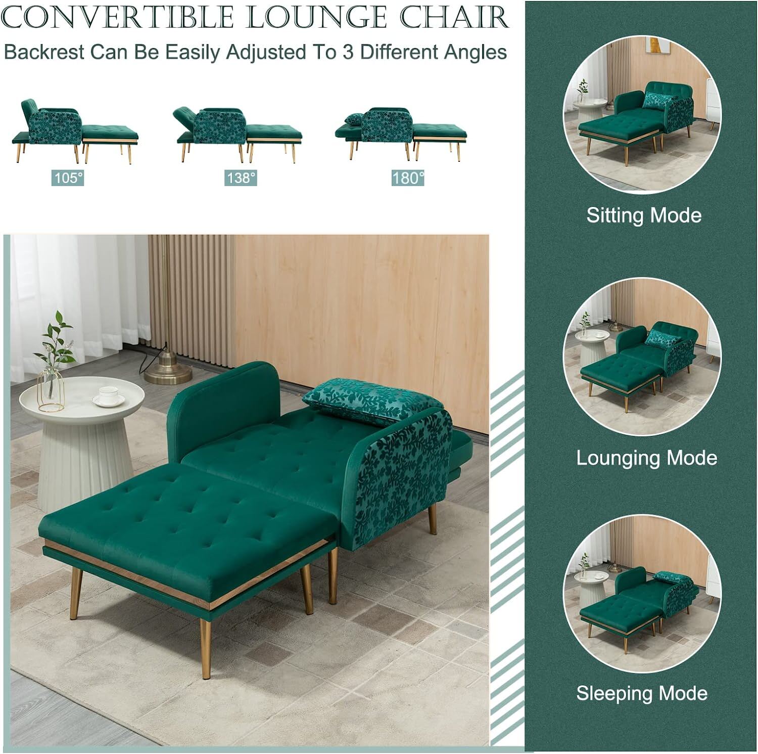 Velvet Accent Chair & Ottoman Set Recliner Chairs for Bedroom Living Room Office
