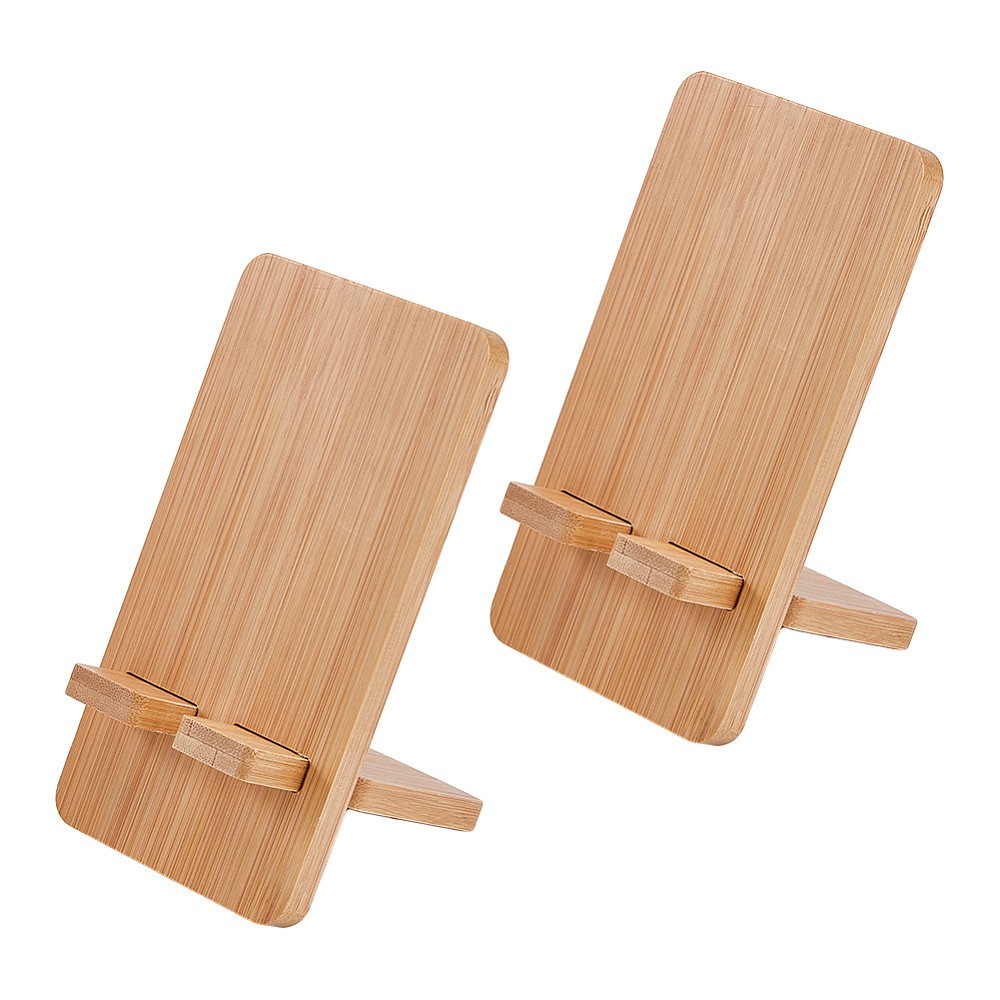 1box 2sets Bamboo Mobile Phone Holders Rectangle BurlyWood 7.5x7x13.5cm