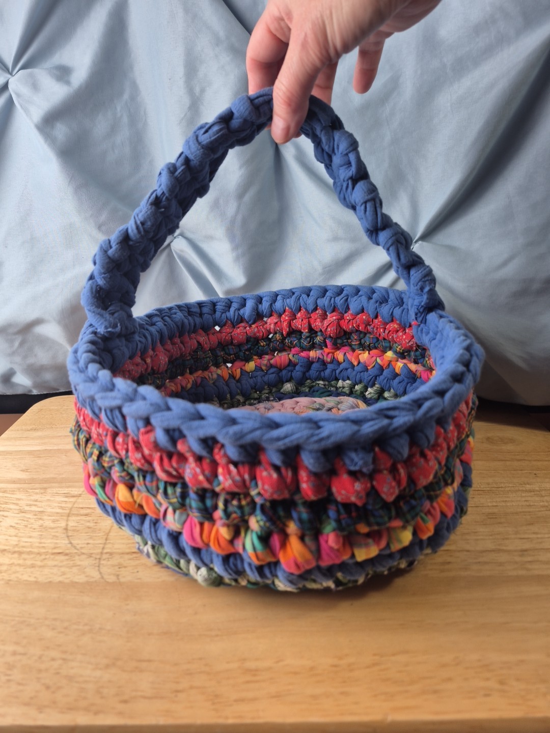 Handcrafted Crocheted Basket  Multicolored
