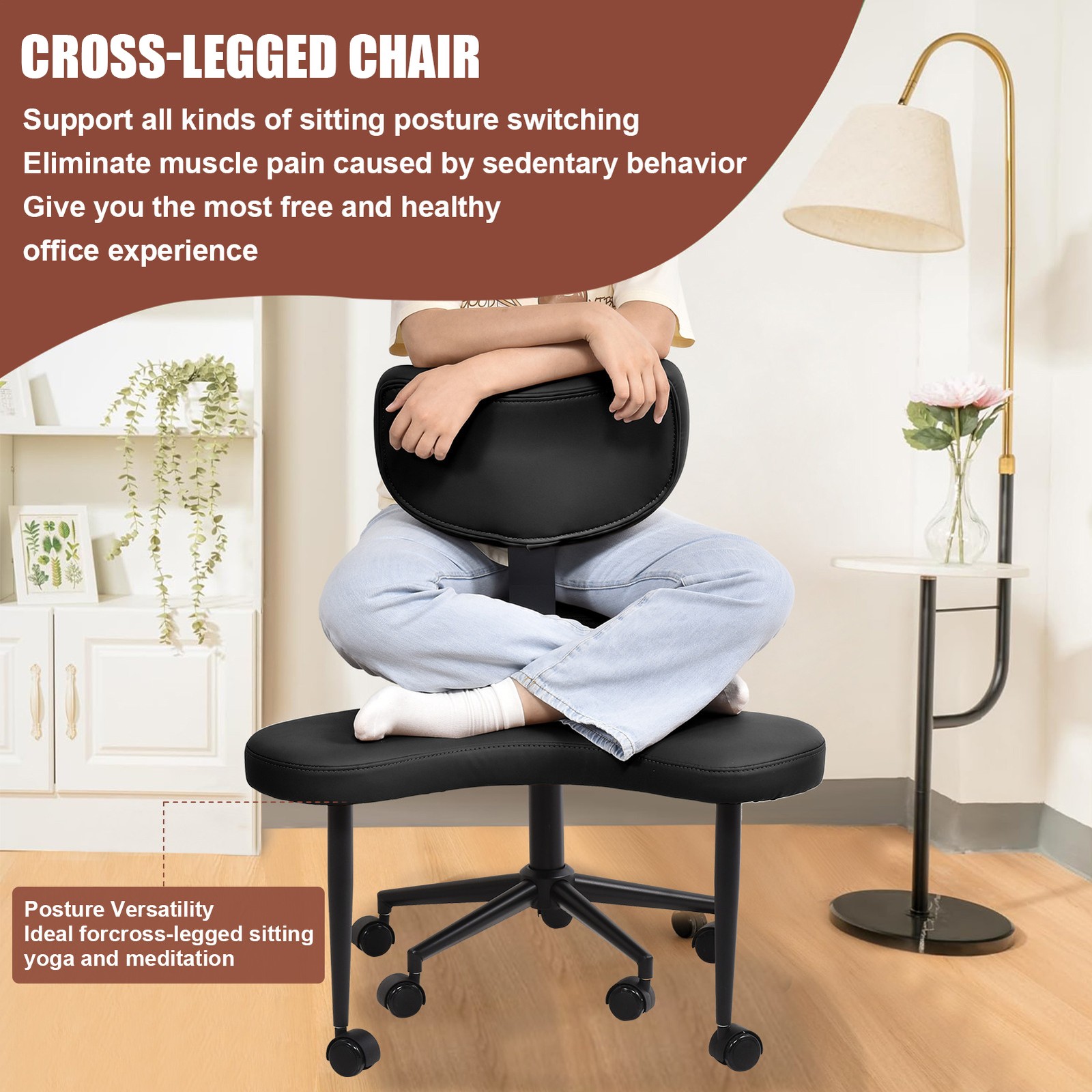 Ergonomic Meditation Office Chair for Adults, 360° Swivel Adjustable Height