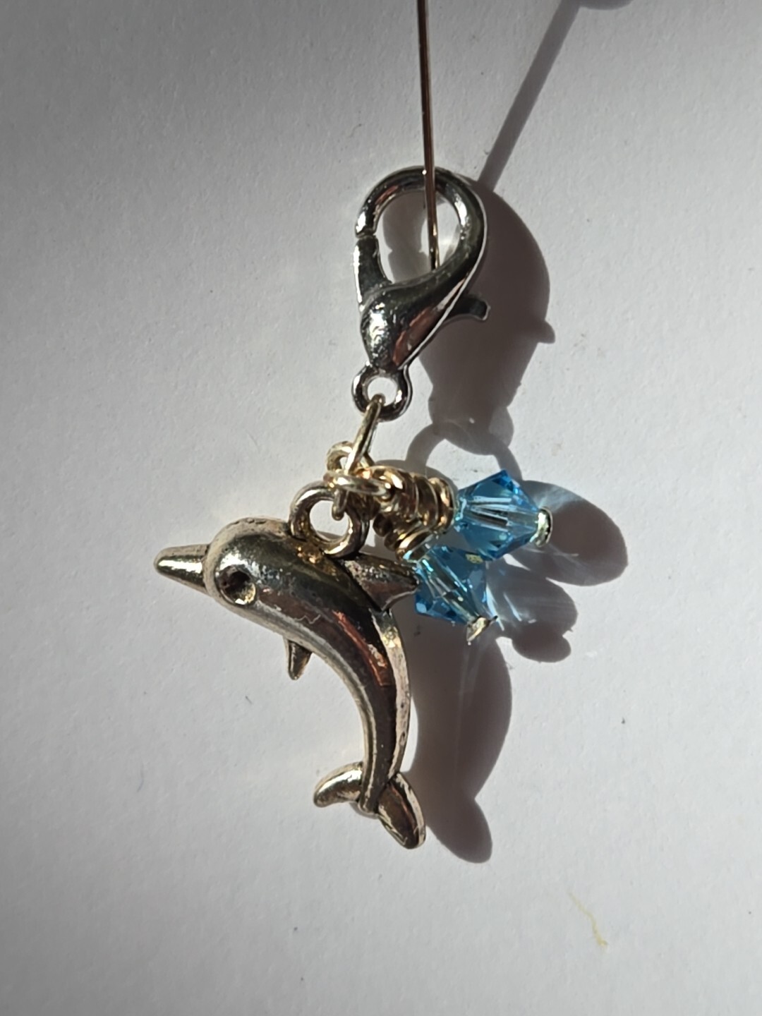 New Dolphin Two Light Blue Swarovski Crystal Bead Hand Crafted Small Charm Metal