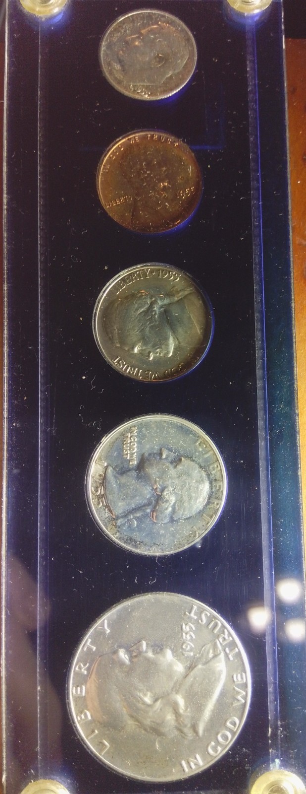 *1955 Mint Proof Set, Blue Lucite, Error, Bands, Steps, #78