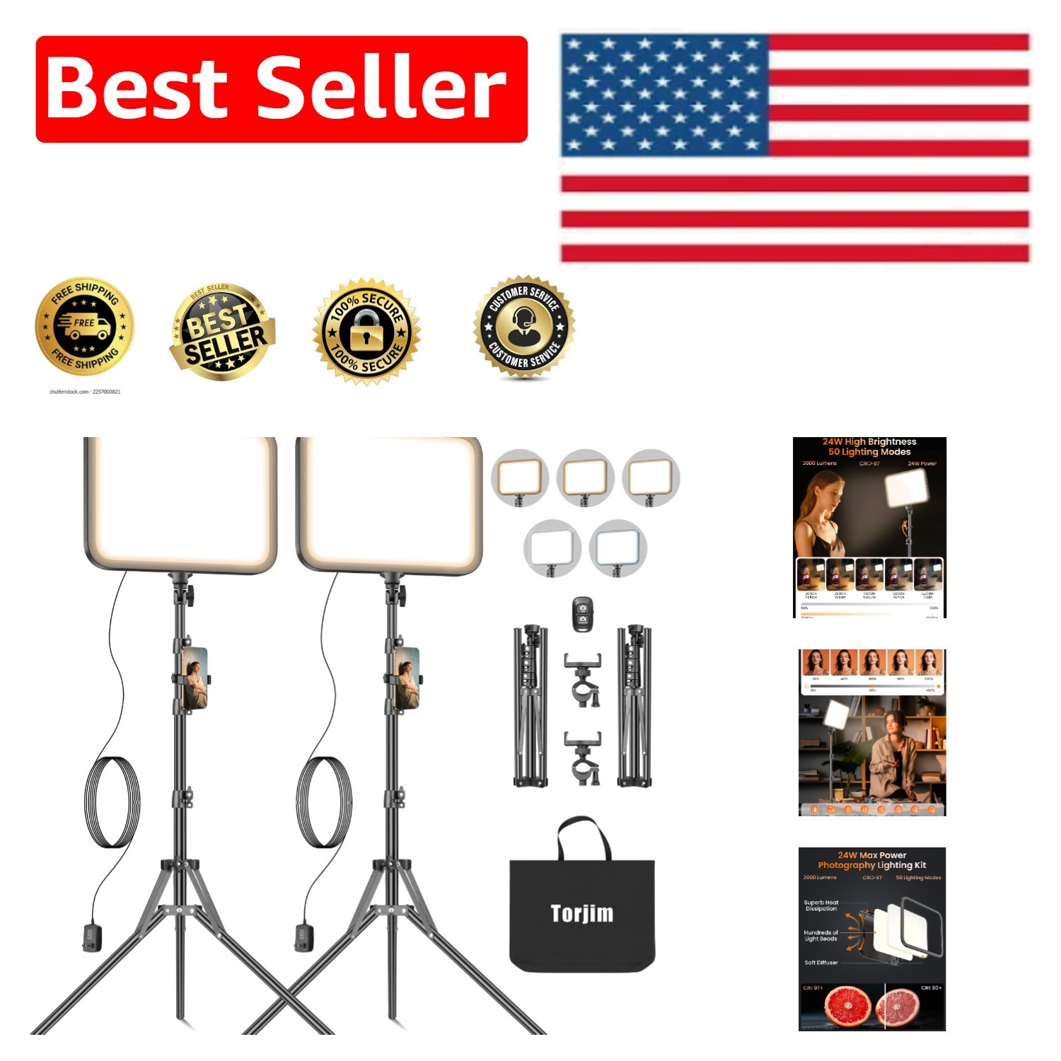 12'' Adjustable LED Studio Lights with Tripod for Professional Photography