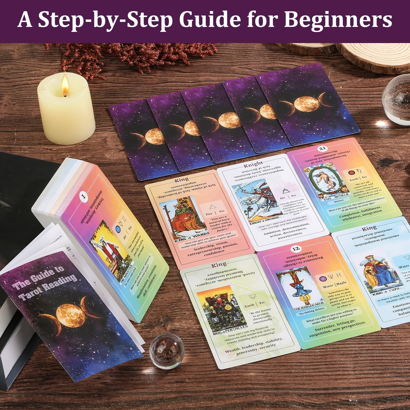 Tarot Cards for Beginners with Guide Book, Medium, Colorful