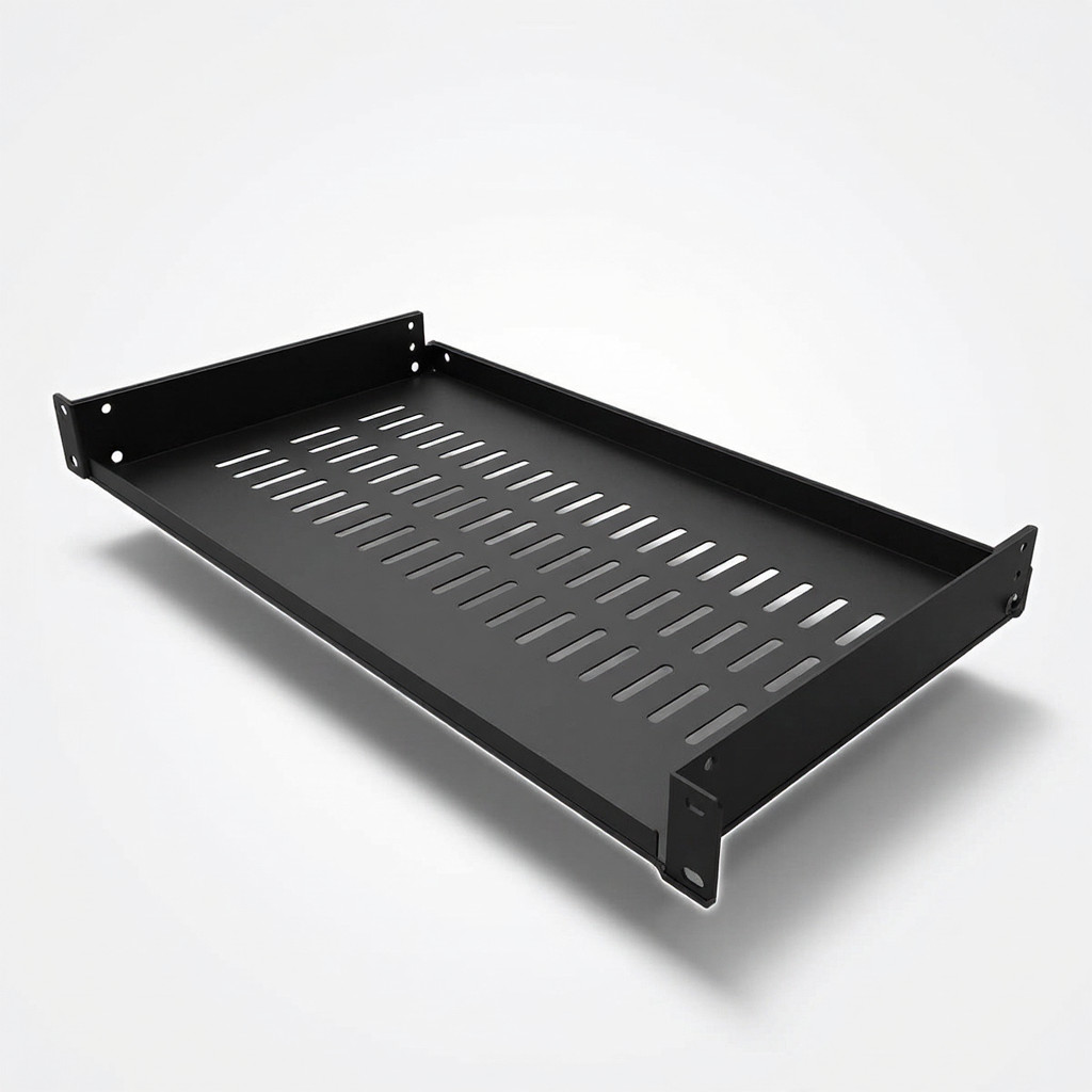 Rack Shelf 1U 19in 10in Deep Server Mount Vented Steel Metal Black Network AV