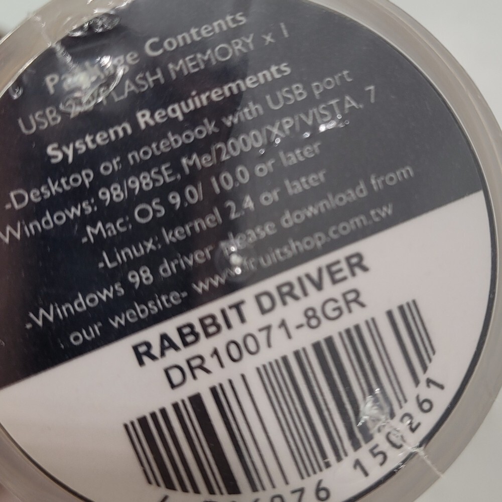 RABBIT DRIVER 8GB USB 2.0 FLASH MEMORY DR10071-8GR NEW SEALED GRAY NWT !