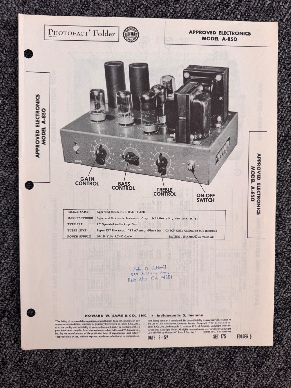 APPROVED ELECTRONICS, NATIONAL VARIOUS MODELS INFO AND SCHEMATICS