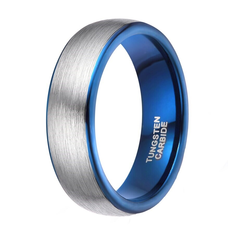 8mm Tungsten Carbide Ring Silver Brushed Blue Band Christmas Fashion Jewelry