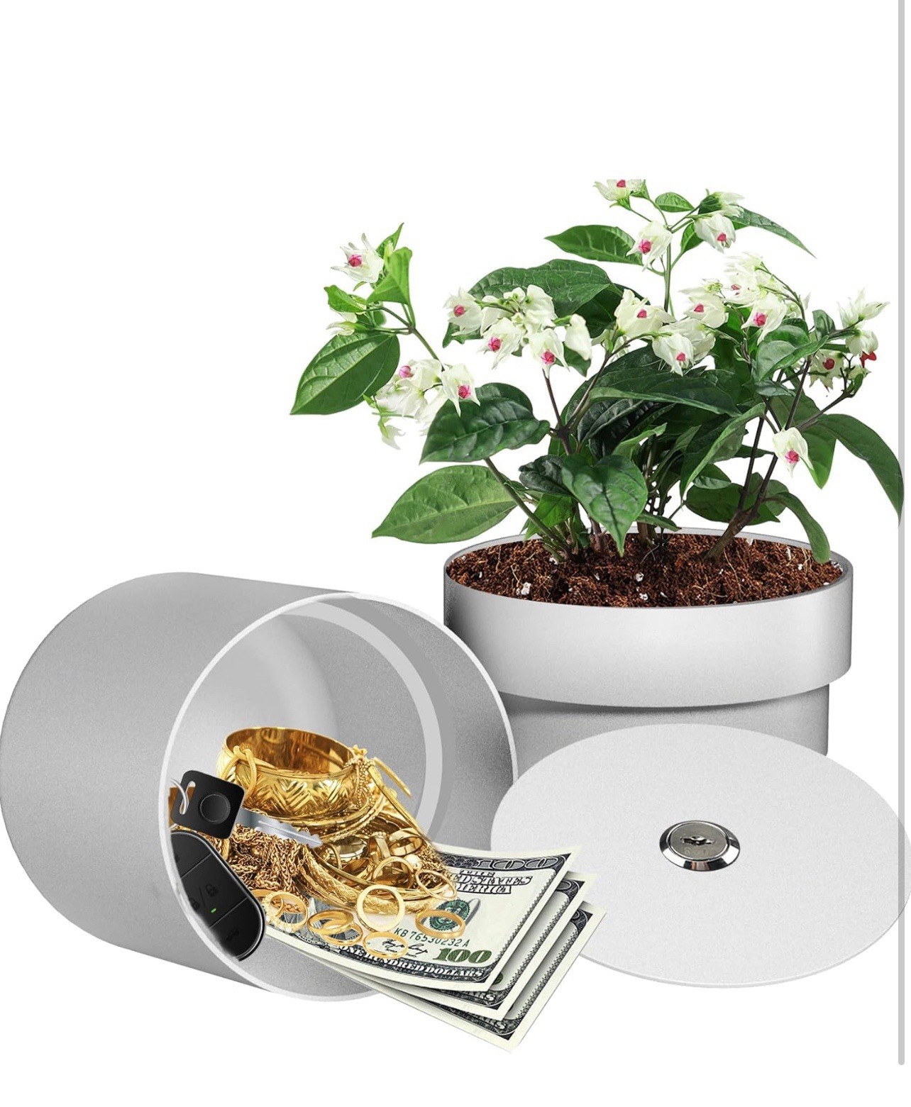 Flower Pot Hidden Safe, Secret Safe Compartment Lock Box-White
