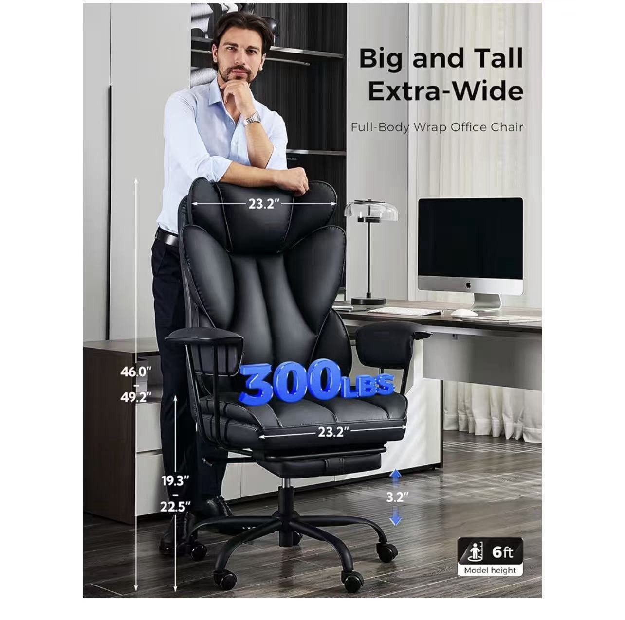 Big and Tall Extra-Wide Office Chair Adjustable Recline Ergonomic Black