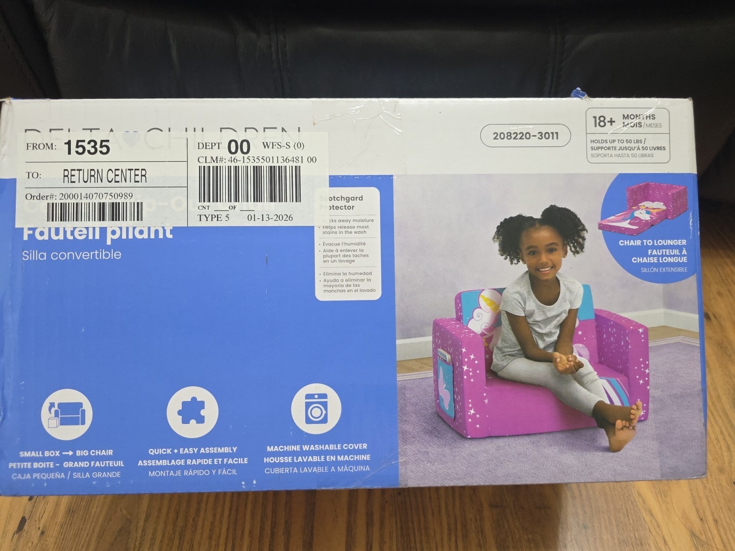 Unicorn Pink Flip Out Chair To Lounger Couch Sofa For Kids Girls Toddlers 18+
