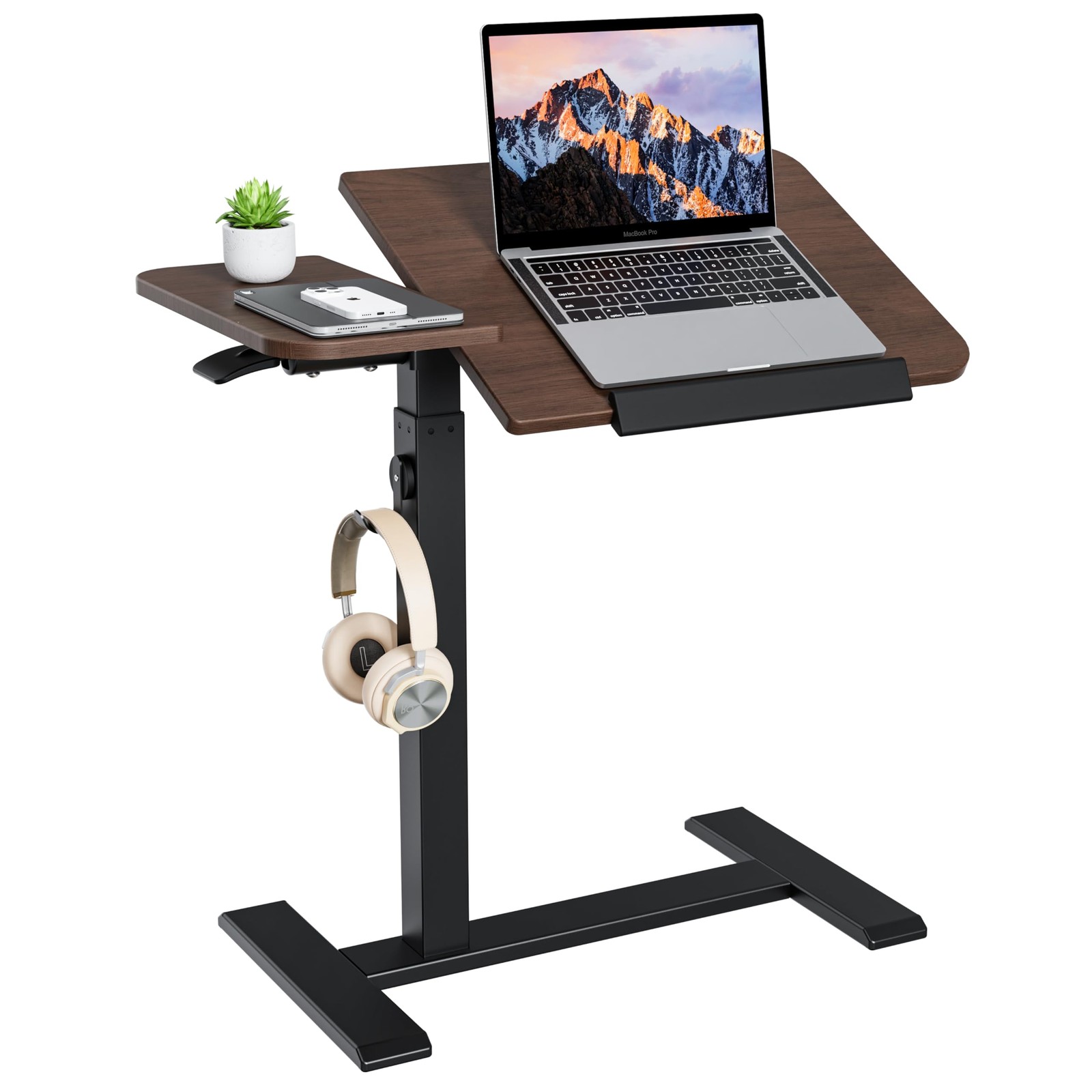 Overbed Table with Tilting Top, Medical Table with Wheel Height Adjustable - ...