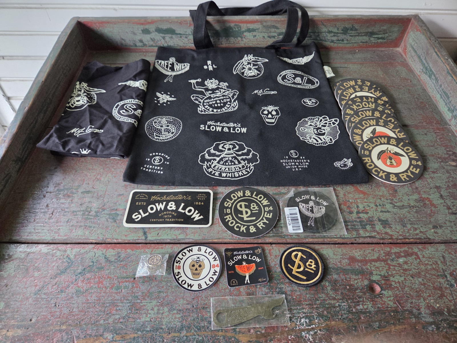 Hochstadter’s Slow & Low Rock & Rye  Patches, Stickers & Bottle Opener Promo Set