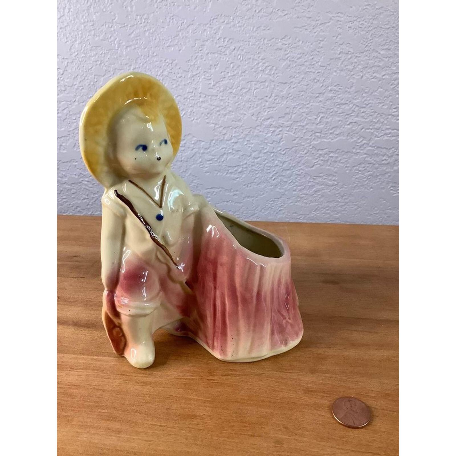 Vintage Shawnee Boy Fishing Planter
