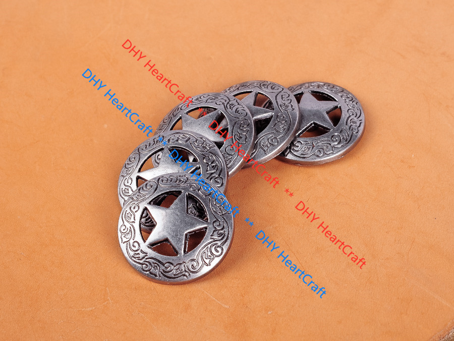 10PCS 2.8 CM ANTIQUE Silver WESTERN ENGRAVED STAR CONCHOS RIVETBACK FOR CRAFT