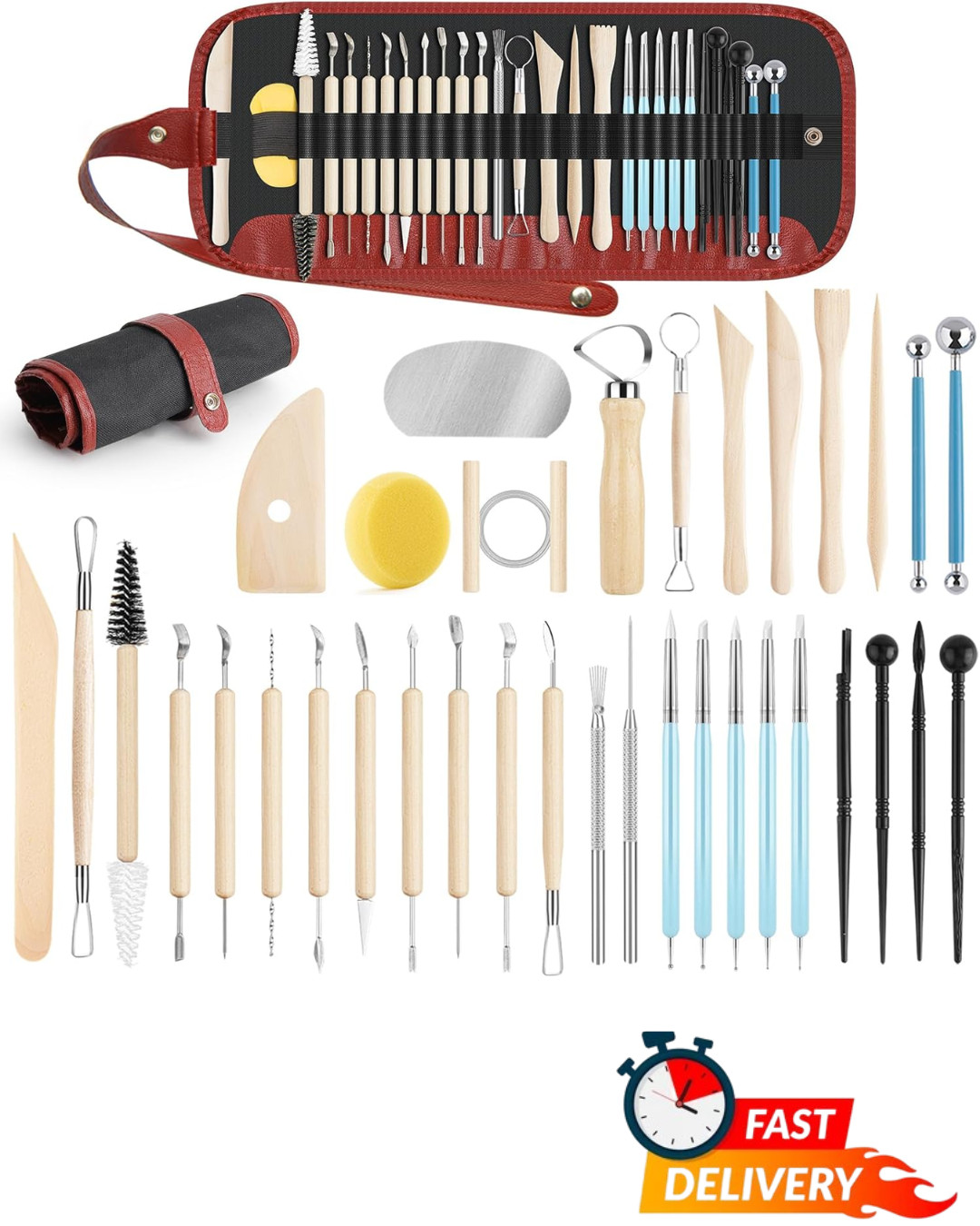 36PCS Pottery Clay Sculpting Tool Set with Case for Carving Molding Craft
