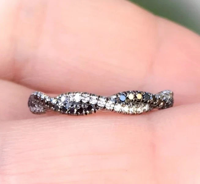 14k White Gold Plated Lab Created Round Cut Black Diamond Engagement Band Ring