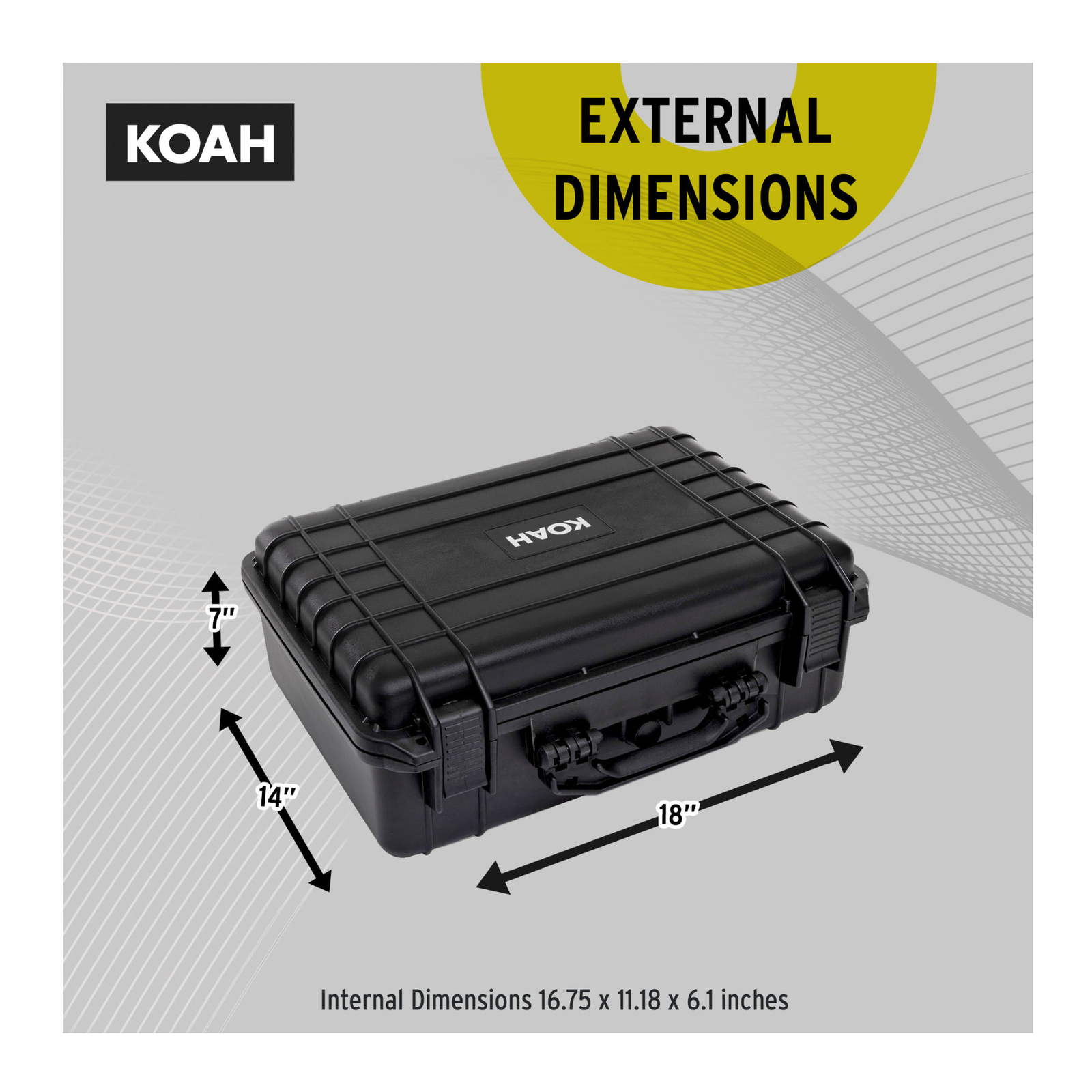 Koah Weatherproof Hard Case with Customizable Foam 18 x 14 x 7 In