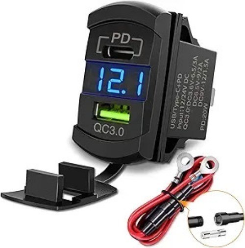 Rocker Switch Style USB Charger LED Voltmet Color: Type C + USB Voltmeter Blue