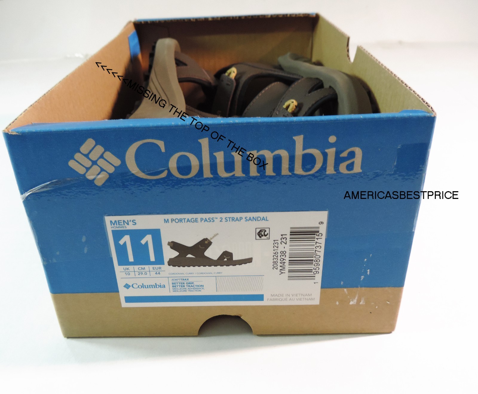 COLUMBIA NEW PORTAGE PASS 2 STRAP SANDAL MEN'S HIKING SANDAL SIZE 11.12 BROWN