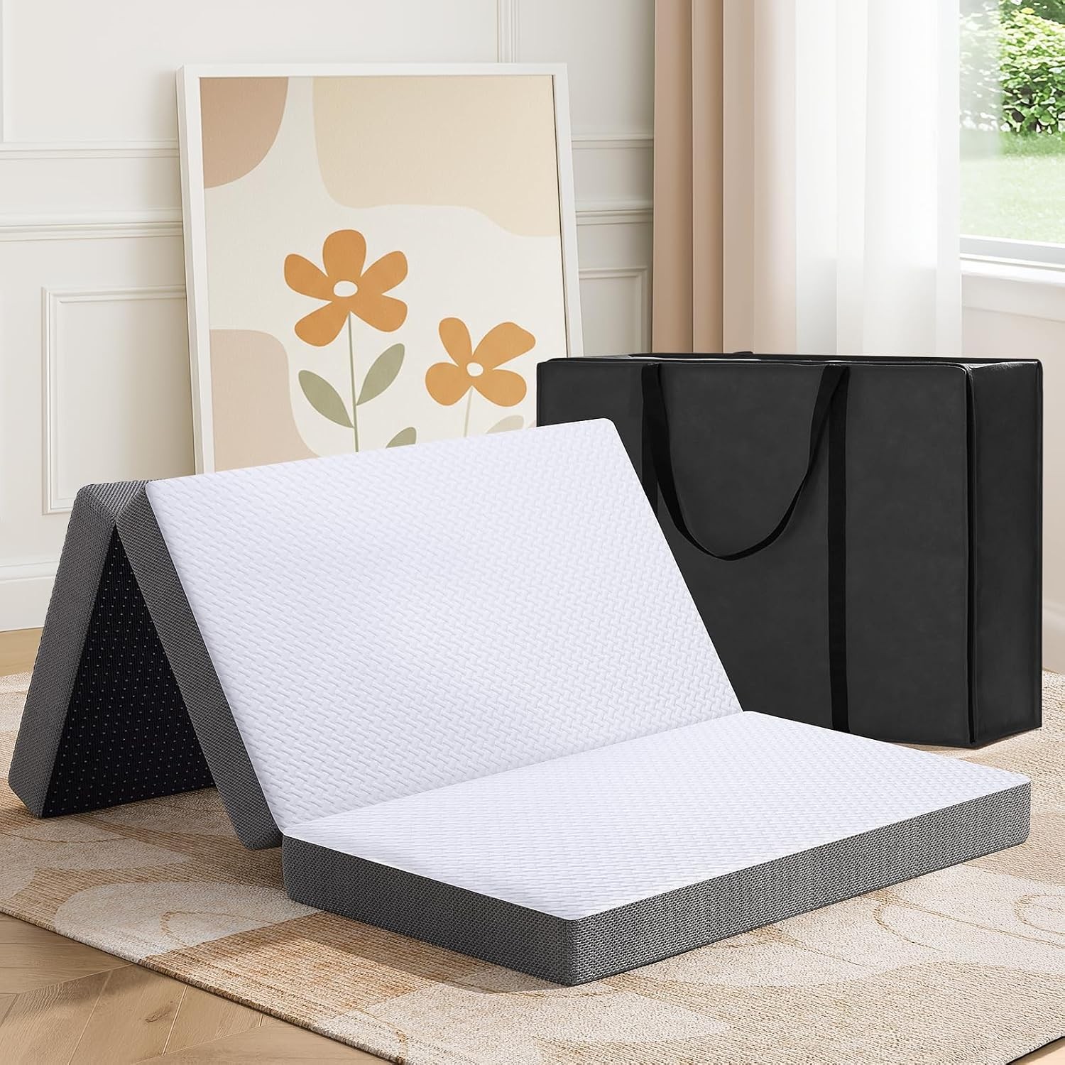 MASVIS Trifold Mattress 4 Inch Memory Foam for Camping Queen
