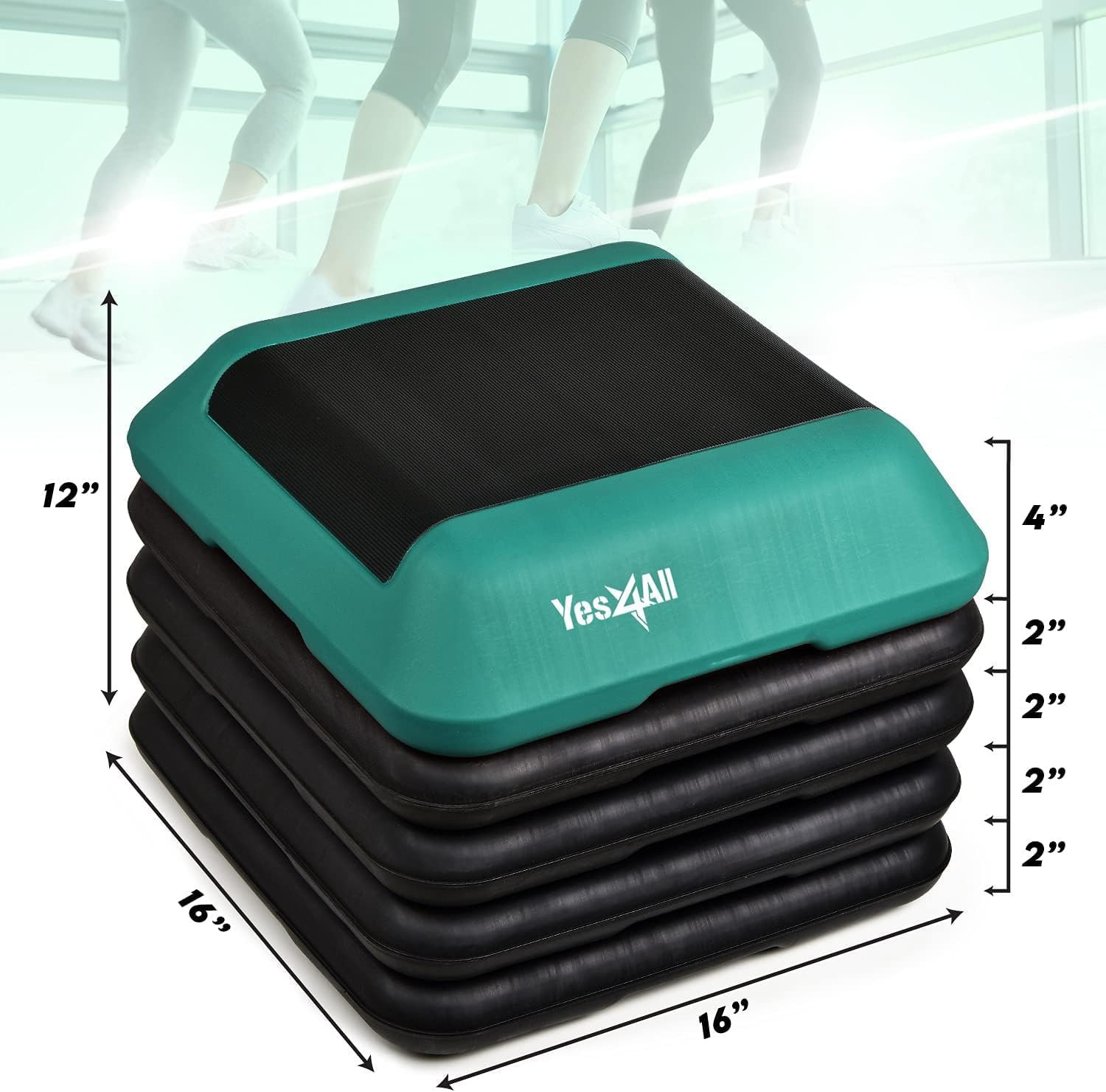 High Arobic Step Platform & Stackable Risers - Adjustable 4"/6"/8"/10"/12" Heigh