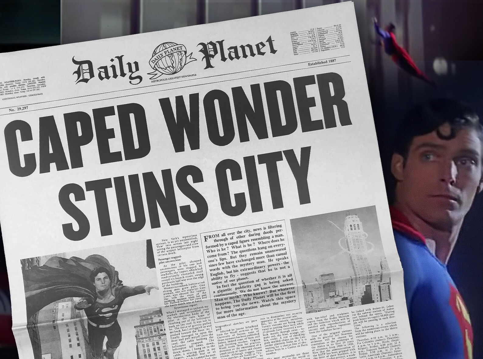 1978 Superman Real Newspaper  Daily Planet Movie Replica Caped Wonder Stuns City