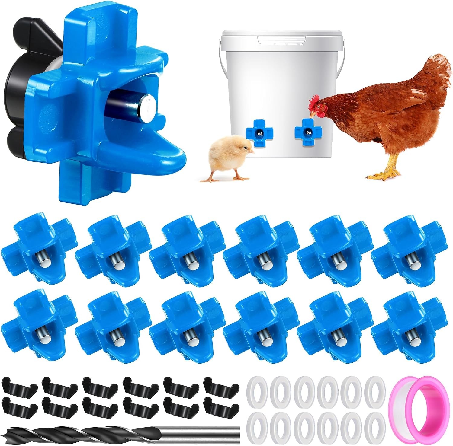 Dreyoo 12 Pcs Horizontal Chicken Waterer Nipples with Drill Bit, Leakproof Chick