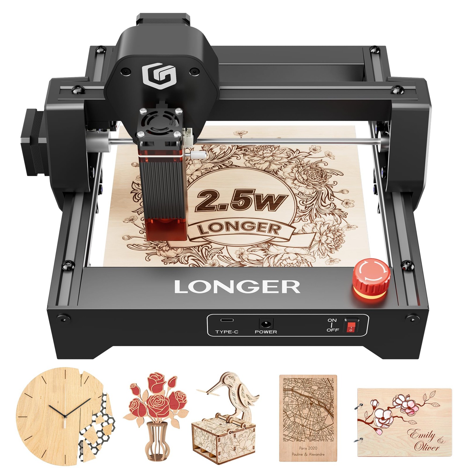 LONGER RAY5 Laser Engraver 2500mW High Precision 0.04 * 0.04mm Laser Cutter.