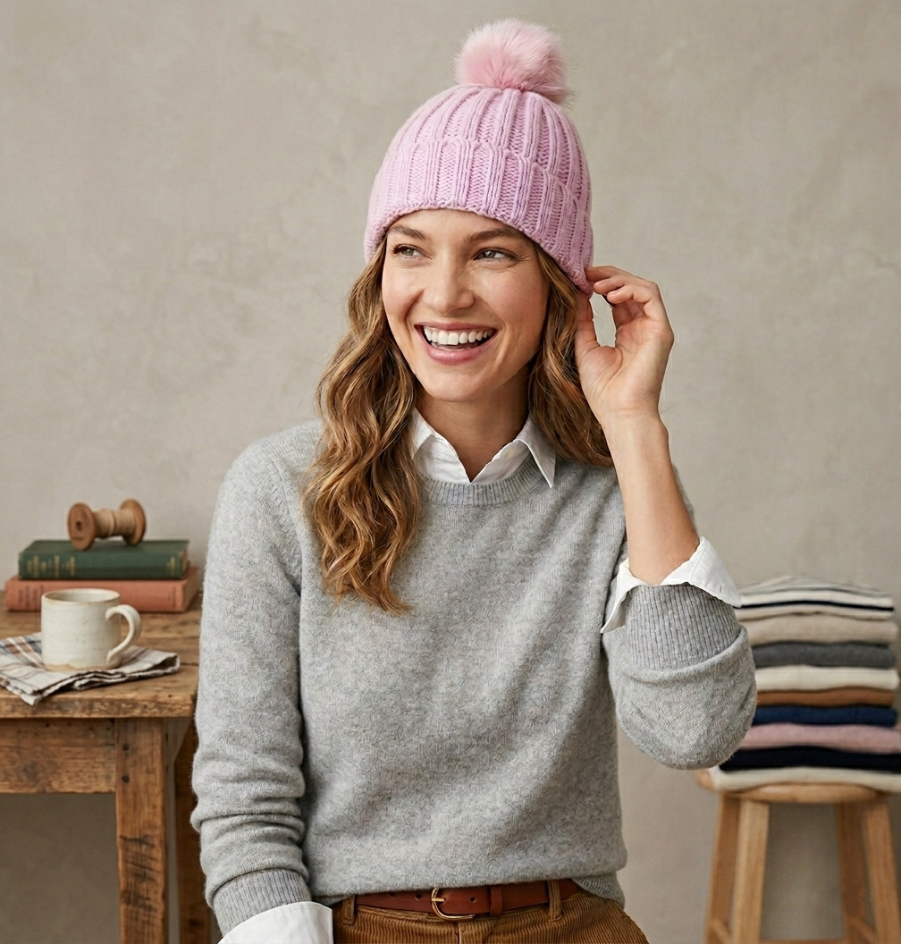 Qty 3: J.Crew Women's Rib-Knit Beanie, Faux-Fur Pom-Pom - Lilac, Peach, Navy NWT