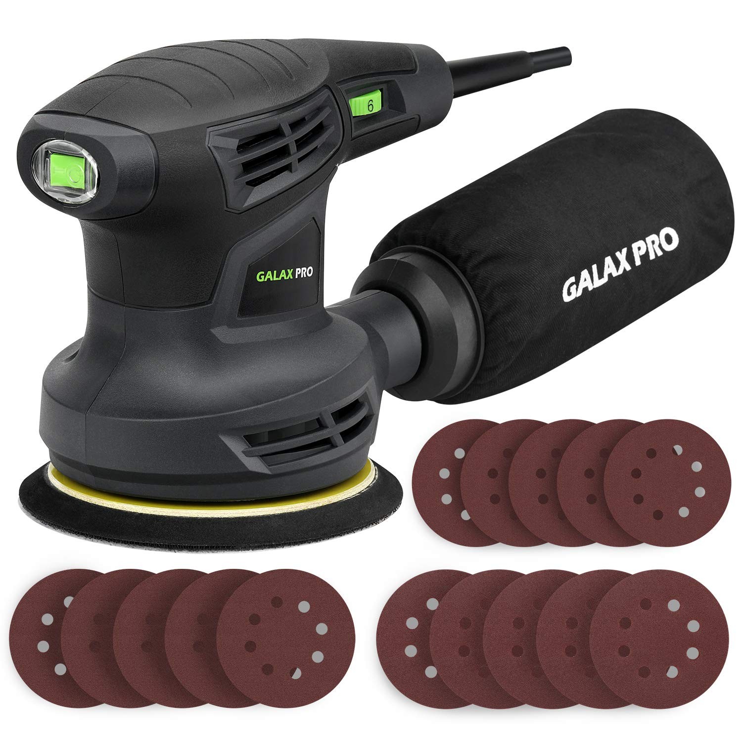 280W 13000OPM Max 6 Variable Speeds Orbital Sander with 15Pcs Sanding Discs, ...