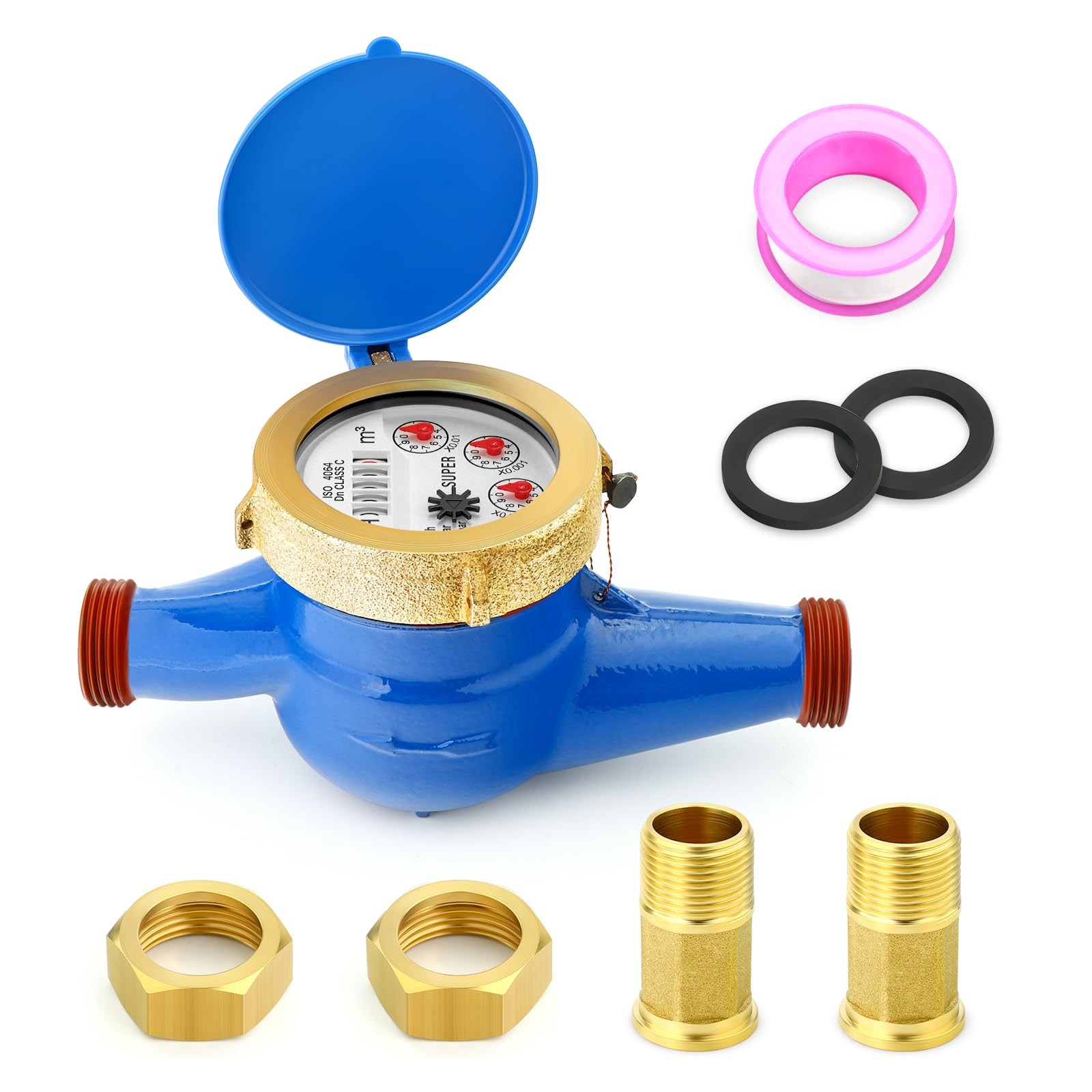 MEANLIN MEASURE 1/2 NPT Couplings Water Meter Cold Water Meter for Garden or Hom